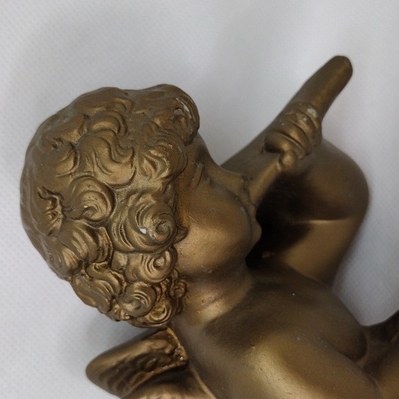 Vintage 1958 Universal Statuary Corp. Gold Cherub Angel Wall Hanging Decor - Picture 2 of 10